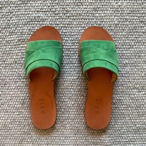 Able Kelly Green Suede and Leather Suede Sandals / Slides